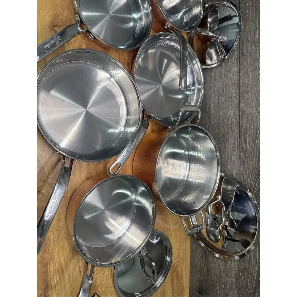Lagostina Martellata Hammered Copper Pots & Pans Cookware 10 Piece Set